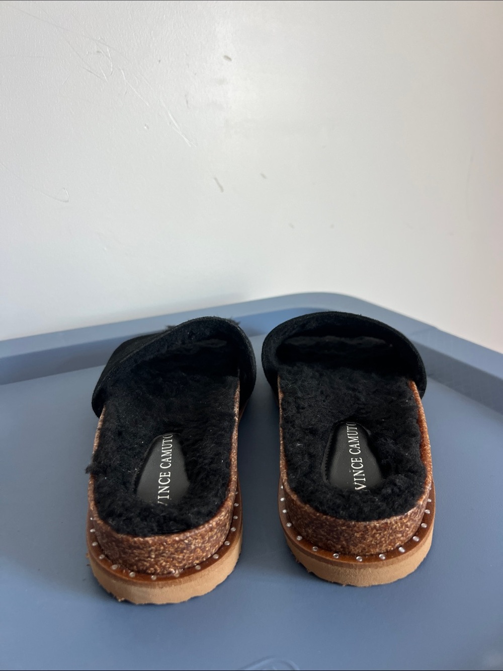 Vince Camuto kanadial slip on back suede leather open toe slides sandals studded - Picture 5 of 8